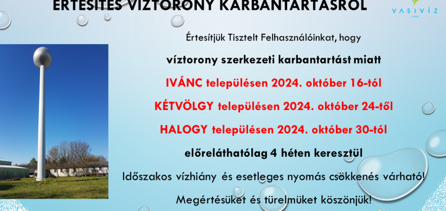 ÉRTESÍTÉS víztorony karbantartás . Kétvölgy Halogy, Ivánc.png